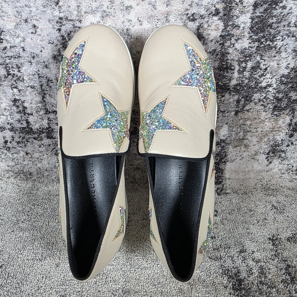 Stella McCartney Women's Binx Star Slip-On Platforms Cream Sparkle Size 38/8 - Picture 8 of 12